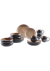 Novel Kombiservice , Braun , Keramik , 16-teilig , Farbverlauf , 470 ml , Lfgb, Handmade Quality , lebensmittelecht , Geschirr, Geschirrsets, Kombiservice