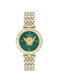 Versace , Quarzuhr »MEDUSA HERITAGE« Armbanduhr, Damenuhr, Swiss Made, Saphirglas, Edelstahlarmband, analog , silberfarben, goldfarben-grün ,...