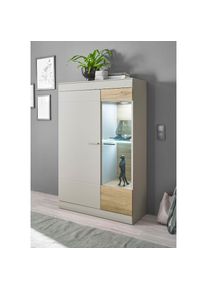 Inosign , Vitrine »SCARA« mit Applikation Zinneiche Dekor, Breite 90 cm, mit Softclose-Funktion , Kieselgrau
