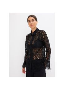 bonprix , Damen , Langarmbluse, Bluse aus Spitze , schwarz , 48 , 48 , Elegante Langarmbluse mit figurbetonter Passform