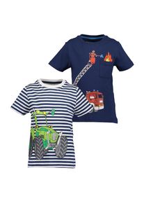 Blue Seven , Kinder , Kurzarmshirt, 2 Stk. mit coolen Frontmotiven , DK BLAU+GESTREIFT , 110 , 110 , Tolles Jungen-Set von Blue Seven bestehend aus...