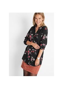 bonprix , Longbluse , schwarz geblümt , 50 , 50 , Longbluse in figurumspielender Tunika-Form