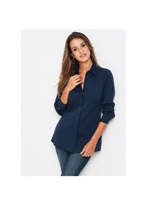 bonprix , Damen , Langarmbluse »Long-Stretch-Bluse«, Long-Stretch-Bluse , dunkelblau , 42 , 42 , Festliche Langarmbluse mit Stehkragen