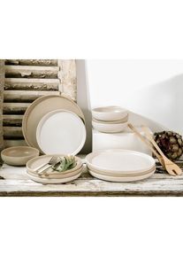 Creatable Tafelservice , Creme, Sandfarben , Keramik , 12-teilig , stapelbar , Geschirr, Geschirrsets, Tafelservice