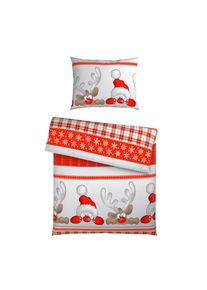 X-Mas Bettwäsche , Grau, Rot , Textil , 140x200 cm , pflegeleicht , Heimtextilien, Bettwäsche & Leintücher, Bettwäsche