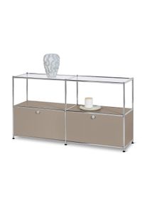 Tchibo - Sideboard Metall »Cn3« mit 2 Klappen und Glasböden - 152x40x82,5cm - taupe - Stahl / Glas / Aluminium