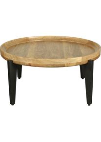 ByLiving , Couchtisch »Mila« mit massiver Mango Tischplatte und schwarzen Metallbeinen, rund 75cm , schwarz + natur