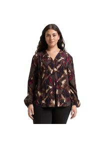 Tom Tailor PLUS , Damen , Langarmbluse, mit grafischem Muster und V-Ausschnitt , brown blurry argyle , 52 , 52 , Klassische Bluse von Tom Tailor PLUS