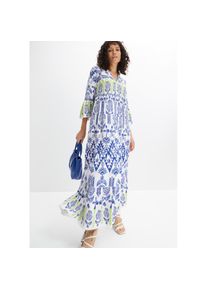 bonprix , Damen , Maxikleid , weiss/blau/grün bedruckt , N-Gr , 50 -N-Gr , 50 , 3/4-Ärmel bieten eine moderne Optik und angenehme Bewegungsfreiheit