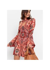 bonprix, Damen, Jerseykleid Jerseykleid mit Stehkragen und Volant-&Auml;rmel, rot/beige bedruckt, N-Gr, 32/34 (XS) -N-Gr, rot/beige bedruckt, Jerseykleid 