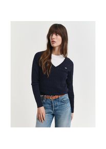 Gant , Damen , Strickpullover »STRETCH COTTON CABLE V-NECK«, mit Logostickerei auf der Brust , Evening blue , L , L , Pullover mit Zopfmuster von Gant