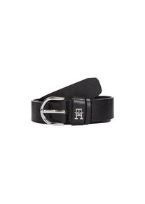 Tommy Hilfiger, Damen, Lederg&uuml;rtel &raquo;ESSENTIAL EFFORTLESS 2.5 cm breit SILVER&laquo; Einfachdornschlie&szlig;e, Metallemblem, Black, Black, G&uuml;rtel von Tommy 