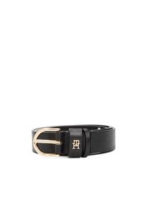 Tommy Hilfiger, Damen, Lederg&uuml;rtel &raquo;ESSENTIAL EFFORTLESS 2.5 cm breit GOLD&laquo; Logoemblem, weiche Haptik, ovale Einfachdornschlie&szlig;e, Black, Black, G&uuml;rtel