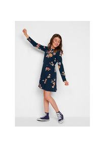 bonprix, Herren, Jerseykleid, dunkelblau gebl&uuml;mt, N-Gr, 164/170 -N-Gr, dunkelblau gebl&uuml;mt, Jerseykleid f&uuml;r M&auml;dchen mit schwingendem Rockteil