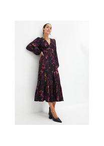 bonprix, Damen, Midikleid, schwarz/lila bedruckt, N-Gr, 44/46 (L) -N-Gr, schwarz/lila bedruckt, Midikleid mit elegantem Stil f&uuml;r einen stilvollen 
