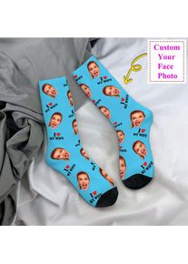I Love My Wife Personalized Face Photo Custom Mens Crew Socks Unisex Spring Summer Autumn Winter Dress Socks