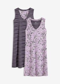 bonprix Mujer, Camisón corto de algodón puro (2 unidades), púrpura, 48/50