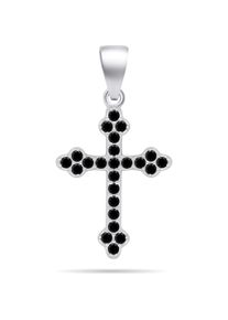 Brilio, Kettenanhänger, Silver - Silver pendant with black zircons Cross PT84WBC
