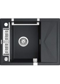 DEANTE, Sp&uuml;lbecken, Magnetisches Waschbecken Aus Granit Mit 1 Sch&uuml;ssel Mit Ablauf Graphite Metalinis Magnetisch (64 cm, 50 cm)