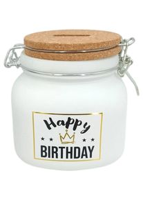Trendcompany, Spardose, Sparglas Happy Birthday (14 x 12.5 x 14 cm)
