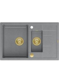 Quadron, Spülbecken, MORGAN 156 Spüle Silber Steinspüle mit Push To Open Siphon rund 1,5 Becken mit (50 cm)