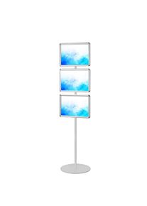 Danieli Store | Expositor de pie para carteles con 3 marcos abatibles de doble cara tamaño A3 | Base Ø35 x 175h