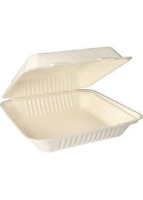 Papstar 25 Menüboxen, Zuckerrohr "pure" ungeteilt 7,9 cm x 15,5 cm x 23 cm weiss, Einwegbehälter, Weiss