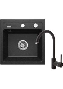 DEANTE, Spülbecken, Granitspüle Mit Mischbatterie 1 Becken Graphit Matt Zorba (44 cm)