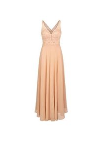 Apart Fashion, Damen, Kleider, Casual Abendkleid mit Mesh-Ausschnitt, bestickter Taillenbund und Chiffonrock, Gold, (L)