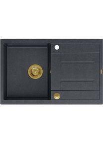 Quadron, Spülbecken, MORGAN 111 Spüle Black Diamond Spüle mit Push To Open Siphon 1 Becken mit (50 cm)