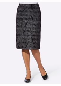 Damen Jerseyrock mit Gehschlitz in steingrau-schwarz-gemustert ,Gr&ouml;&szlig;e 38, WITT, 100% Baumwolle