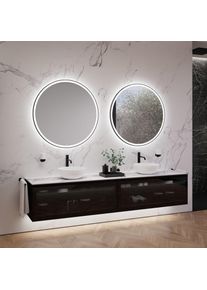 neoro n80 fumo Meuble bas l: 240 cm avec 2 tiroirs, façade en verre Parsol, avec miroir, 2 vasques Ø 40 cm,,