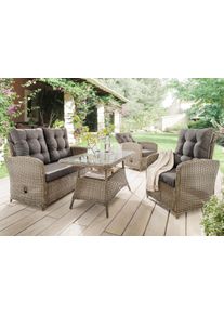 Destiny Gartenlounge-Set »MERANO« 1x 2er Sofa, 2x Sessel, 1x Tisch, inkl. Auflagen, 11 Stk. tlg. Aluminium, Polyrattan in grau
