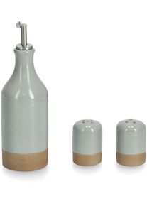 zeller Present Salz- / Pfefferstreuer Steingut / Edelstahl, Essig-/Ölspender, Gewürzstreuer (2tlg.) in grün