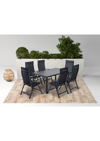 Konifera Garten-Essgruppe »Messina« 6x Sessel, 1x Tisch 160x90x74 cm, Aluminium, Textilgewebe, 7 Stk. tlg. klappbar, 7-fach verstellbare...