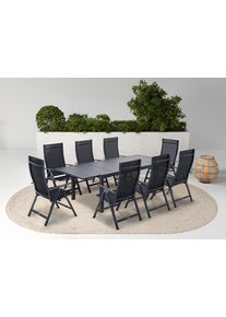 Konifera Garten-Essgruppe »Palermo« 8x Sessel, 1x AZ-Tisch 160-240x100 cm, Aluminium, Textilgewebe, 9 Stk. tlg. klappbar, 7-fach verstellbare...