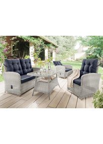 Destiny Gartenlounge-Set »MERANO« 1x 2er Sofa, 2x Sessel, 1x Tisch, inkl. Auflagen, 11 Stk. tlg. Aluminium, Polyrattan in weiß