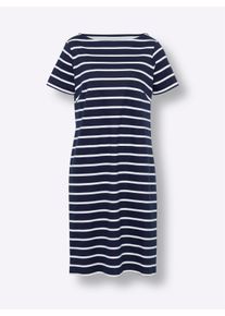 Damen Shirtkleid mit U-Boot-Ausschnitt marine-weiß-gestreift Größe 52