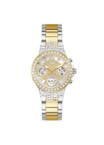 Guess , Quarzuhr »MOONLIGHT« Armbanduhr, Damenuhr, Edelstahlarmband, Kristallglas , silberfarben-goldfarben , Armbanduhr für Damen