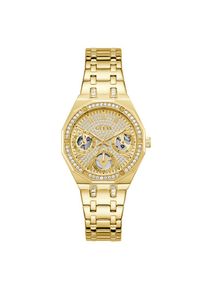 Guess , Multifunktionsuhr »QUINN« Quarzuhr, Armbanduhr, Damenuhr, Edelstahlarmband, Datum , goldfarben , Multifunktionsuhr für Damen
