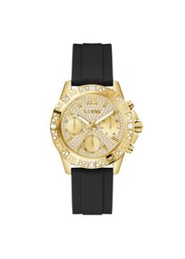 Guess , Multifunktionsuhr »MAJESTY« Quarzuhr, Armbanduhr, Damenuhr, Silikonarmband, Datum , schwarz , Multifunktionsuhr für Damen