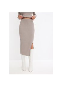 bonprix, Damen, Strickrock &raquo;Strickrock aus flie&szlig;endem Viskose-Mix&laquo; mit Glitzer-Details und seitlichem Schlitz, silber/naturstein, 48/50 (XL), silber/