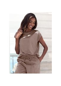 French Connection , Damen , T-Shirt, aus Veloursleder-Imitat mit kleiner Stickerei, Loungewear , taupe , 32/34 , 32/34 , T-Shirt aus...