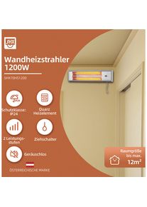 Wand-Quarz-Heizstrahler chrom, 1200 W, LxBxH 115 x 538 x 135 mm