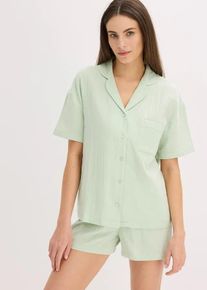 bonprix Szeroka piżama z krótkimi spodenkami z miękkiego muślinu, zielony, 44/46
