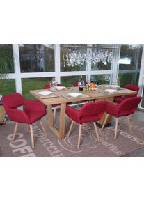 6er-Set Esszimmerstuhl HWC-A50 II, Stuhl Küchenstuhl, Retro 50er Jahre Design ~ Textil, purpurrot, helle Beine