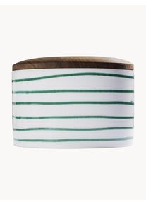 Gmundner Keramik Ręcznie wykonany pojemnik do przechowywania Green Flamed Biały, Zielony Ø 14 x W 10 cm