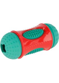 KERBL Pet ToyFastic Rolle, bef&uuml;llbar, rot/t&uuml;rkis, 13x6cm