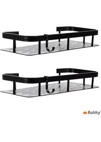 Ruhhy, Duschablage, 2-teiliges Aluminium-Badezimmerregal BADREGAL ohne Bohren montierbar SCHWARZ