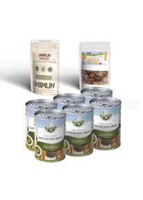 Bellfor Seniorikoiran ruoka -setti: M&auml;rk&auml;ruoka vanhemmille koirille Nature Farm -menu + Shiimun Immun -jauhe + Nivel & Luut Complete -v&auml;lipala